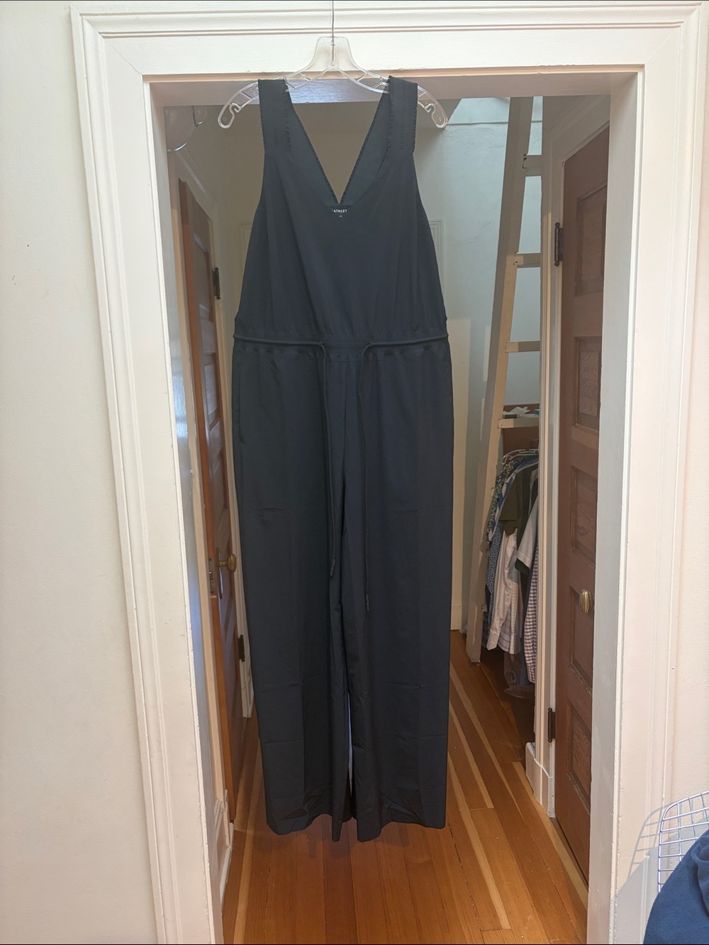Like new Athleta Black V-Neck Wide-Leg Jumpsuit with Tie Waist